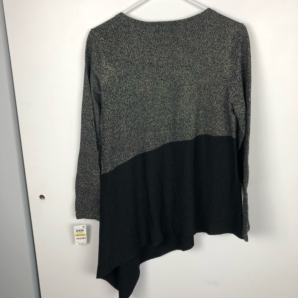 Alfani Asymmetrical Lurex Knit Top - Black and Metallic Gold Medium M NWT - Picture 2 of 5